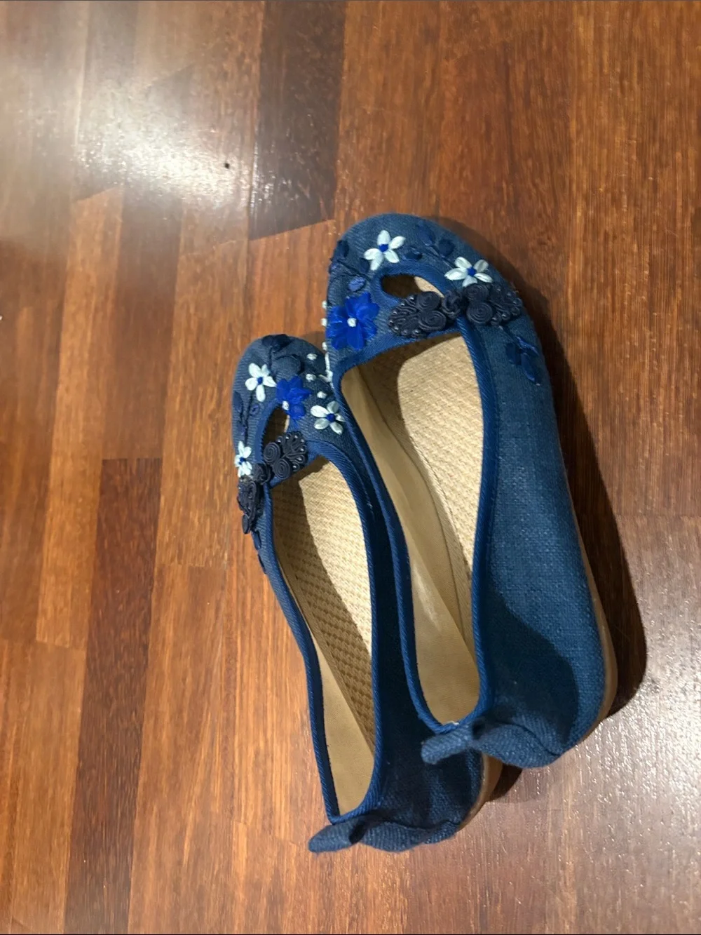 Navy Floral Cutout Slip-On Ballet Flats